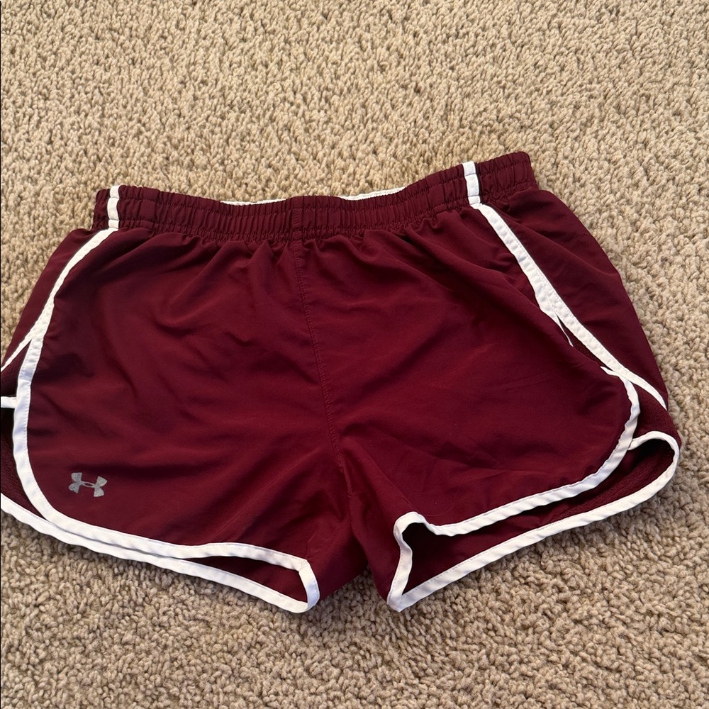 Under Armour Women's Maroon Athletic Shorts with White Trim